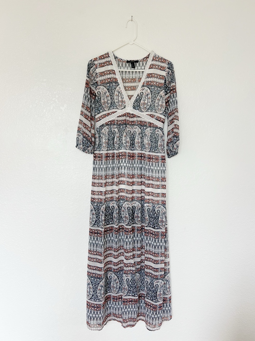 Bohemian Paisley Maxi Dress 70s V Neck Boho Festival Hippie 1970s Flower Child S